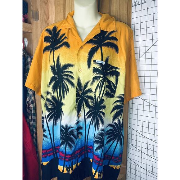 L Hawaiian Tropical Camp Shirt Aloha Vivid Colors Yellow High Seas Resort Wear - Picture 3 of 8